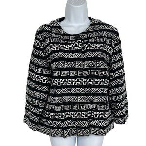 Chico's Black & White Aztec Embroidered Crop Jacket Size 2 US L